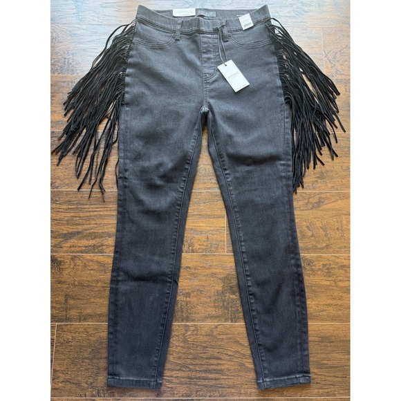 Judy Blue Denim - Judy Blue Black Fringe Hips Skinny Jeans High Waist Western Boho Stretch 7/28